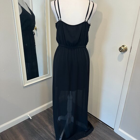 NWT Guess Black Double Strap Chiffon Maxi Dress, Size Large - Picture 11 of 16